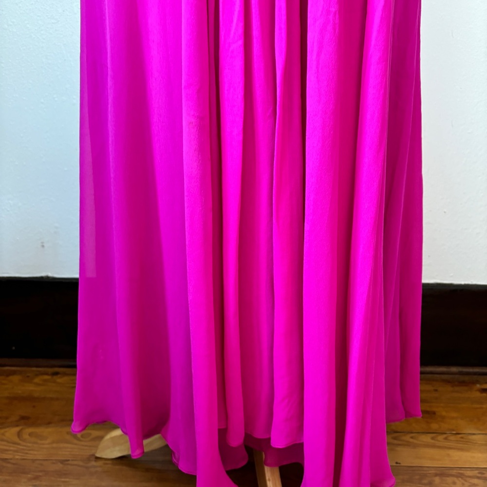 Empire Waist Silk Bright Pink Formal Full Length Dress - Picture 5 of 11